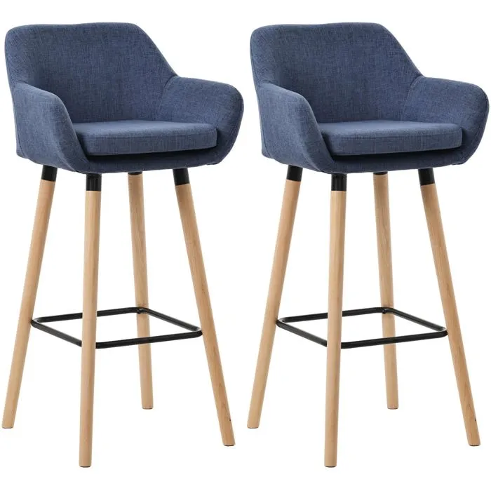 Lot De 2 Tabourets De Bar Lounge Design Scandinave Assise En Tissu Bleu Foncé 10_0004175