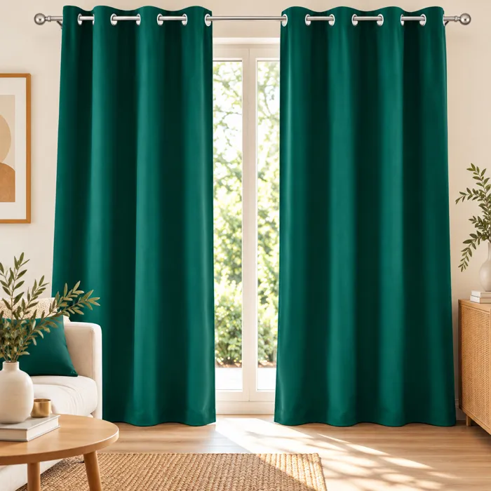 Rideau obscurcissant à œillets 135 x 240 cm Lot de 2 Uni Emeraude