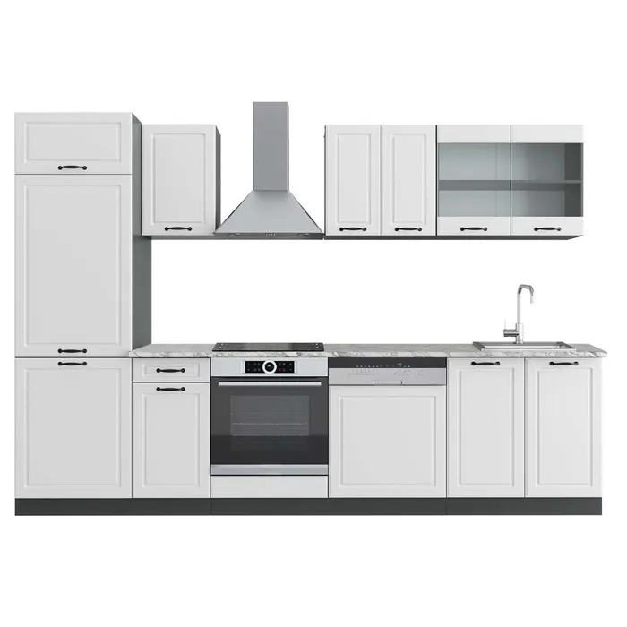 Vicco Cuisine Blanc cottage/anthracite 300cm, PT Marbre
