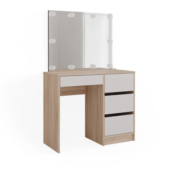 Vicco Coiffeuse Sonoma 90cm avec miroir et guirlande LED