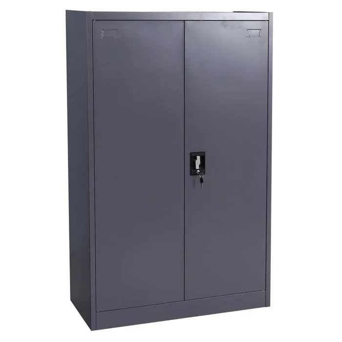 Armoire De Bureau En Acier 2 Portes Verrouillables En Métal 140x90x40 Cm Gris Foncé 04_0006412