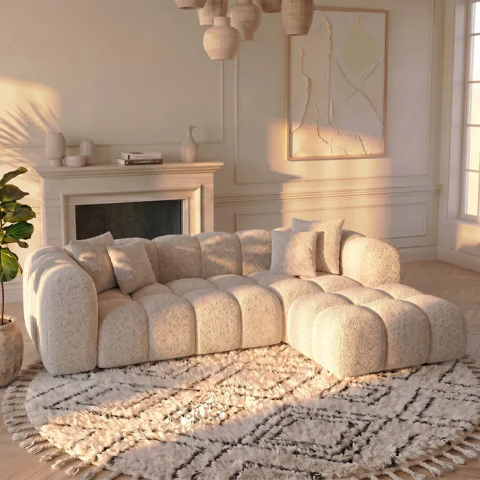 Canapé Nuage Angle Droit En Bouclette Beige - Alba - Morphea
