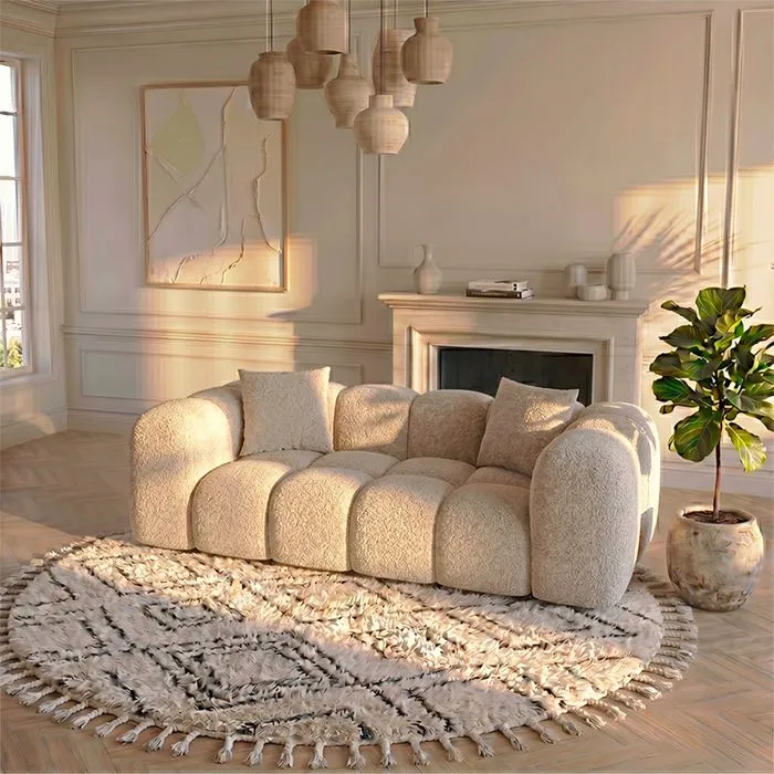 Canapé Nuage 2 Places En Bouclette Beige - Alba - Morphea