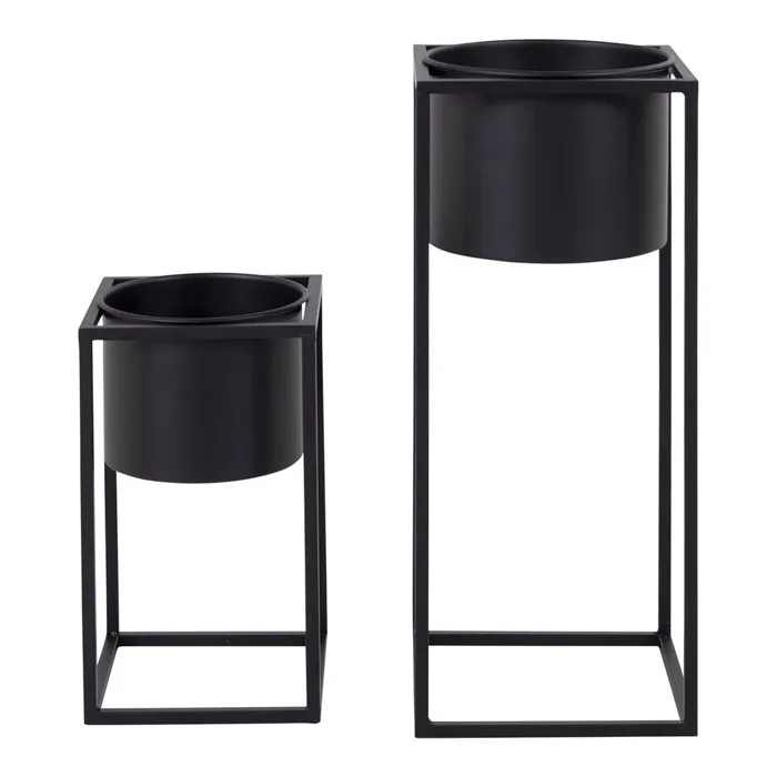 KIUH - Lot de 2 Cache-Pots sur Pieds Métal Noir