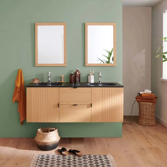 Meuble double vasque 140cm chêne STUDIO suspendu