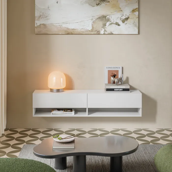 Meuble TV suspendu Halmstad 140 x 31 x 30 cm blanc en.casa