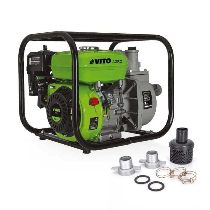 Motopompe essence 5.5 CV 163 cm3 Autonomie 3h Débit max 30m3/h Tuyaux: 2" / 50 mm VITO