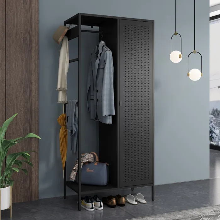 Armoire de chambre Puumala avec 4 étagères acier 180 x 80 x 45 cm noir en.casa