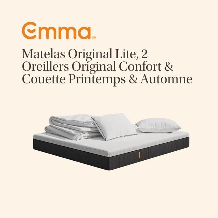 Emma Matelas Original Lite 140x190 + 2 Oreillers Original Confort 50x70 Couette Printemps & Automne 240x220 Edition 2026