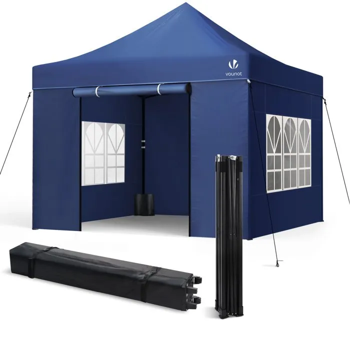 Tonnelle Renforcee 3x3m Pliable Avec 4 Parois Sac Transport Roulette Bleue