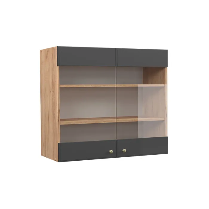 Vicco Meuble de cuisine haut vitré Anthracite-or 80cm