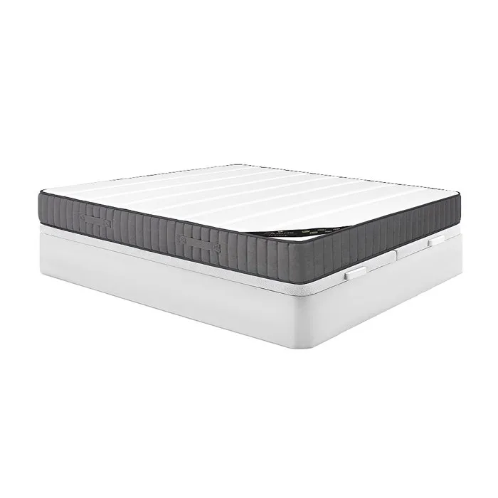 Ensemble 180 x 200 cm sommier coffre blanc + matelas hybride ressorts ensachés 7 zones et mousse haute résilience ép.26cm - AUDACE
