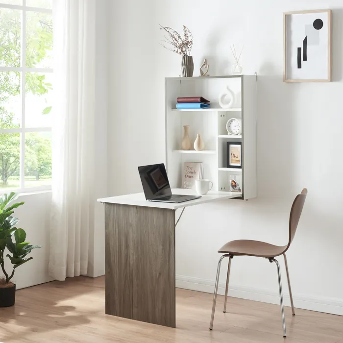 Bureau mural pliant Greve 72 x 77 x 59 cm blanc effet bois en.casa