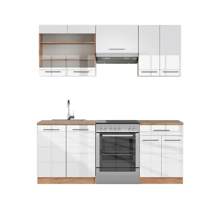 Vicco Cuisine Blanc brillant/Chêne doré 200cm sans PT