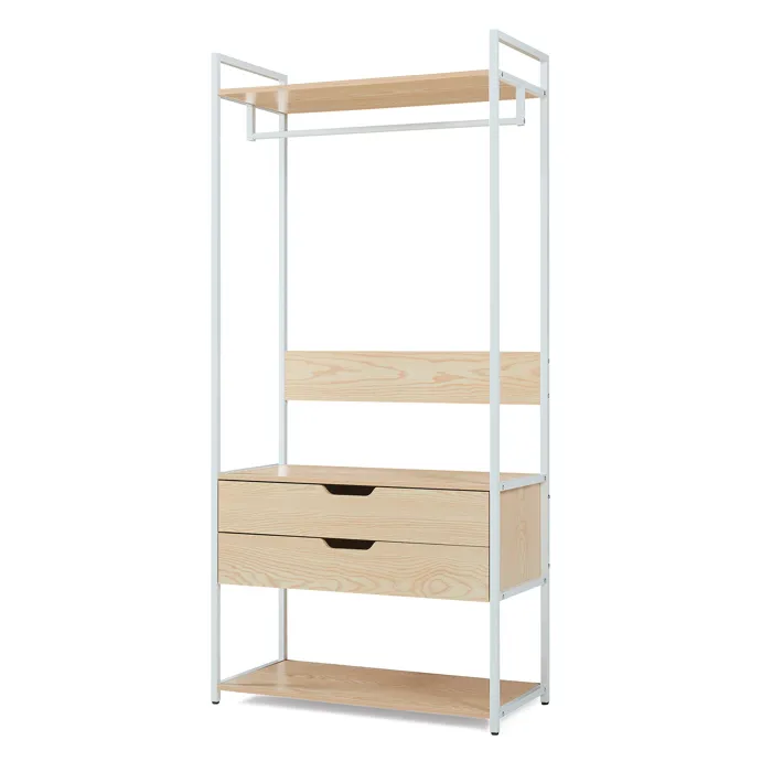 Portant à vêtements Larem avec 2 tiroirs 180 x 84 x 40 cm blanc effet chêne en.casa