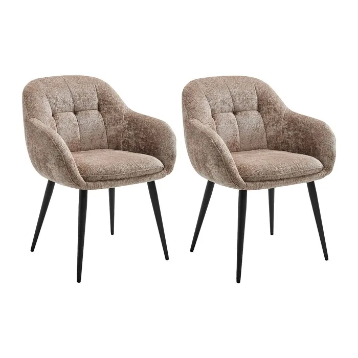 Lot de 2 chaises avec accoudoirs en tissu texturé et métal noir - Taupe - LASSANDRA