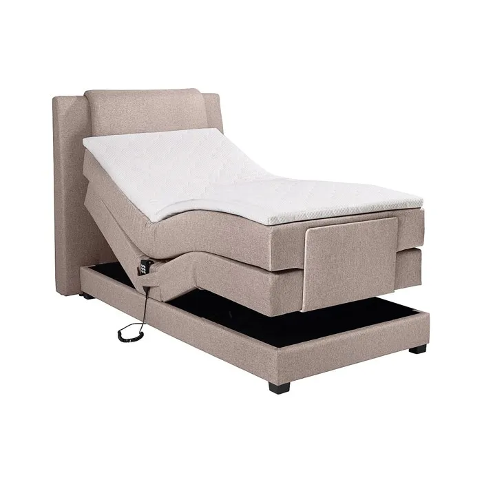 Ensemble complet boxspring tête de lit + sommiers relaxation électrique + matelas + surmatelas - 100 x 200 cm - Tissu - Beige -