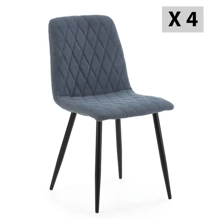 Pack 4 Chaises Abril Recouvertes De Tissu Bleu