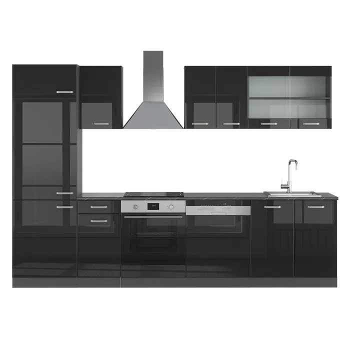 Vicco Cuisine Noir brillant/Anthracite 300cm sans PT