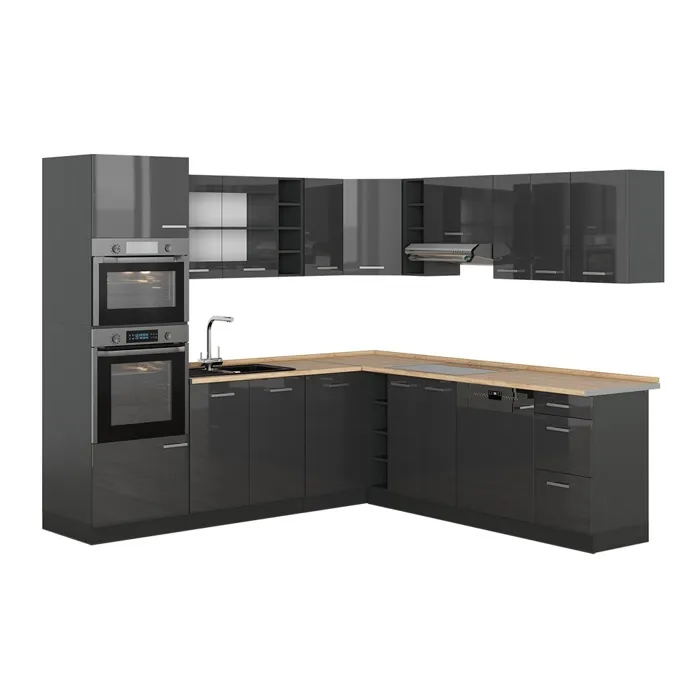 Vicco Cuisine en angle Anthracite Haute brillance/Anthracite 247 x 237 cm sans PT