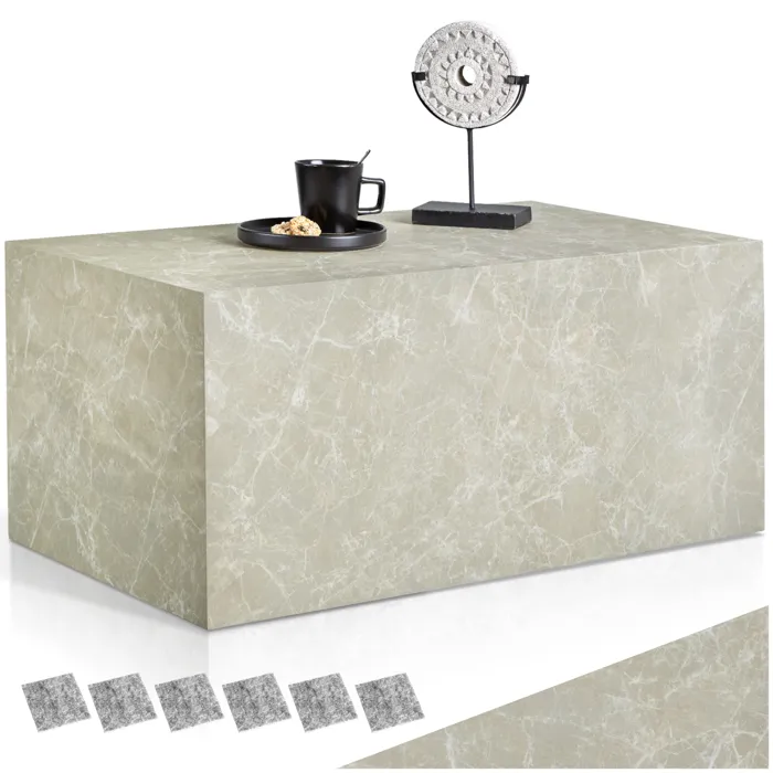 Table basse en panneau de fibres 90 x 50 x 40 cm aspect travertin