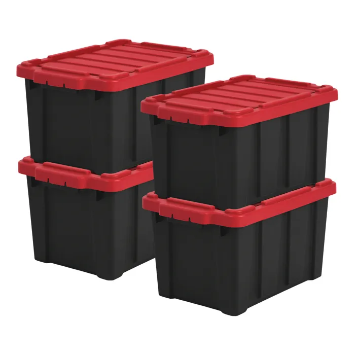 Iris Ohyama, Caisse Rangement avec Couvercle Robuste, 21L, Lot de 4, Rouge, DDSKT-210