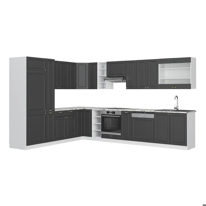 Vicco Cuisine en angle Anthrazit-Gold Landhaus/Blanc 347 x 257 cm sans PT