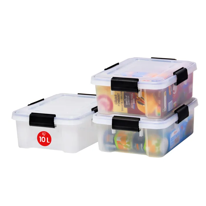 Iris Ohyama, Boite de Rangement Hermétique, plastique recyclé, 10L, Lot de 3, Transparent, AT-S