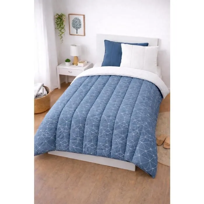 Couette Tempérée Microfibre Géométrique / Uni Blanc - 1 Personne 140 X 200 - Toutes Saisons - Mortreux