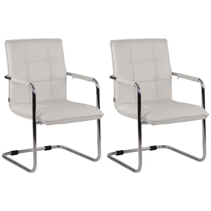 Lot De 2 Chaises Visiteur Gandia Simili Cuir Chrome Blanc