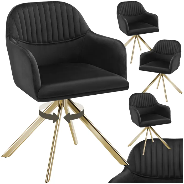 Chaise pivotante en velours rembourrée noir/or