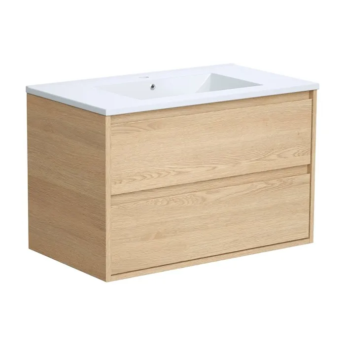 Meuble de salle de bain suspendu avec vasque à encastrer - Placage chêne - 80 cm - MILIPAM