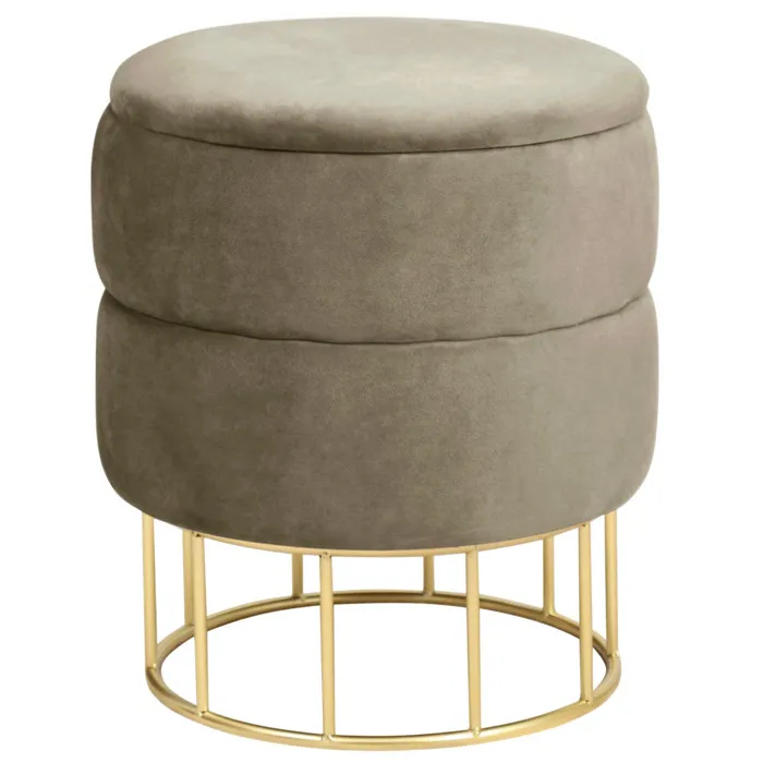 Pouf de Rangement avec Couvercle matelassé AKORD ELZA velour colour Beige hauteur 42 cm