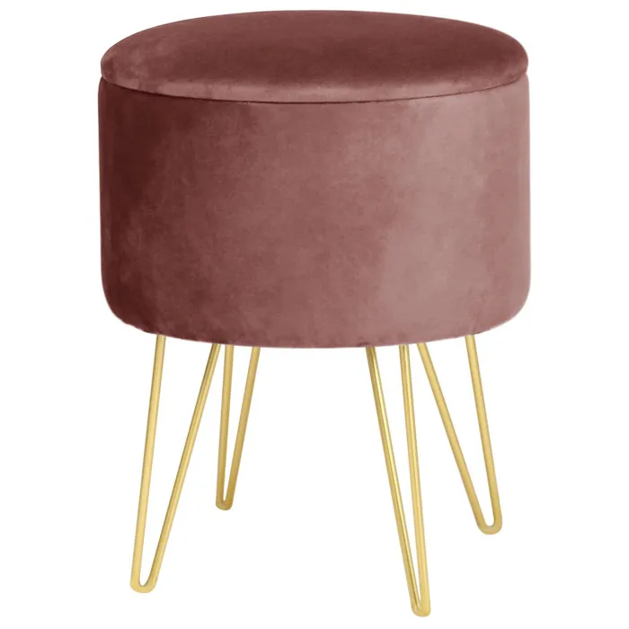 Pouf de Rangement avec Couvercle AKORD LILI velour colour Rose hauteur 45 cm