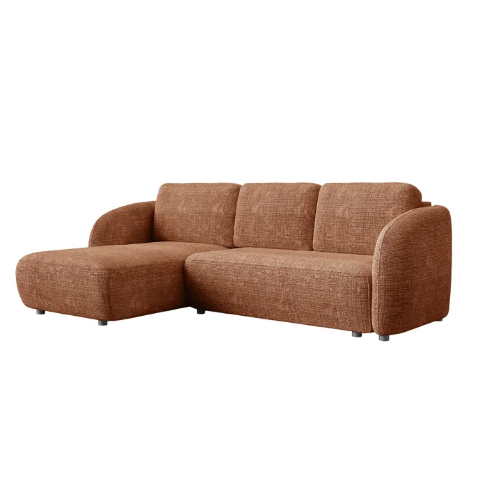 Alanya - Canapé D'angle Convertible Avec Coffre En Tissu Orange - Angle Gauche