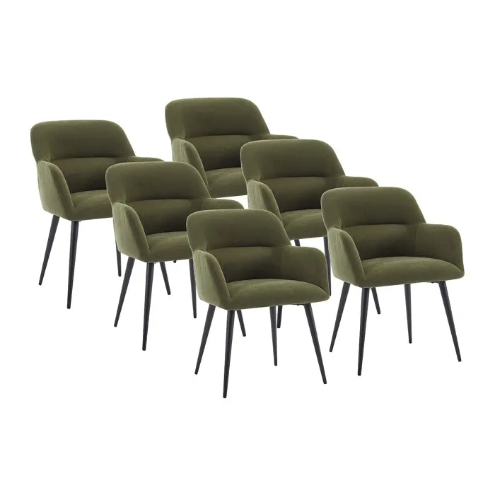 Lot De 6 Chaises Avec Accoudoirs En Tissu Et Métal Noir - Vert - Heka