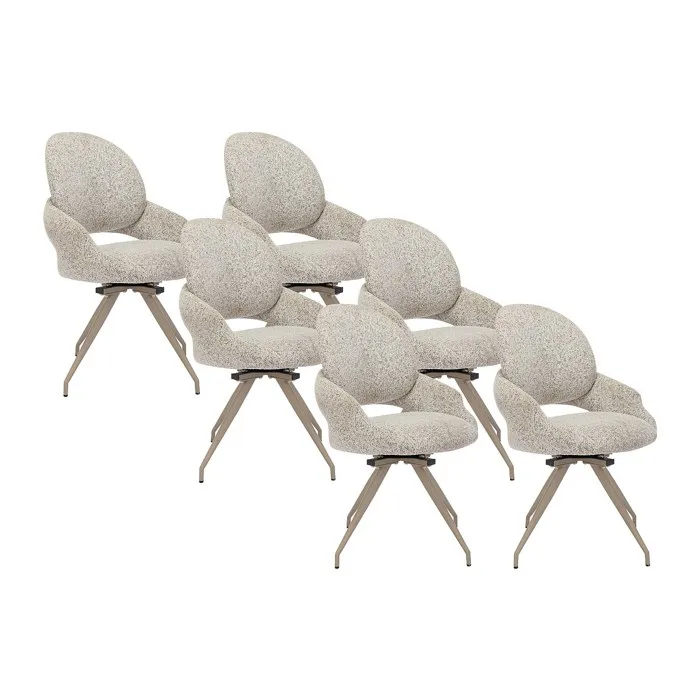 Lot de 6 chaises pivotantes en tissu tweed et métal taupe - Crème - VALIANA