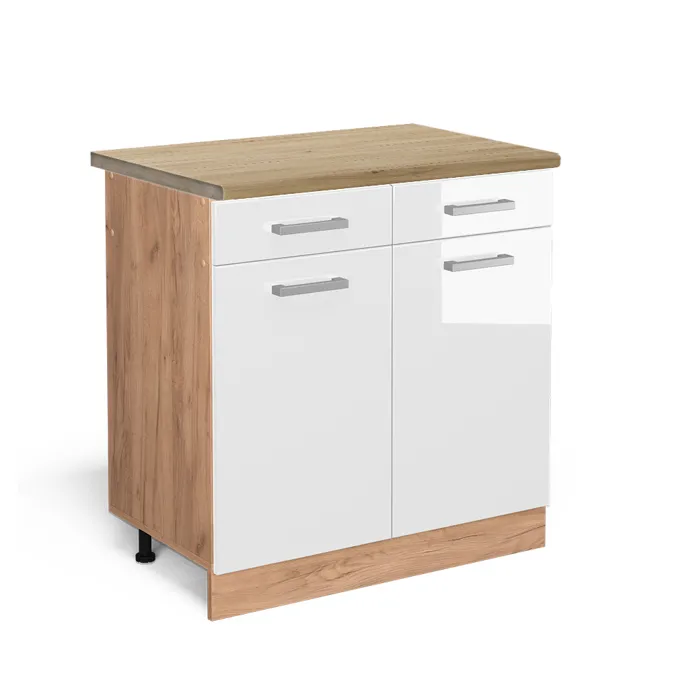 Vicco Meuble cuisine Blanc Haute brillance/Chêne doré 80cm plan de travail Chêne doré