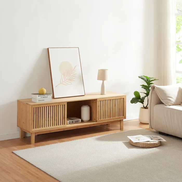 Meuble TV Ypäjä 150 x 42 x 50 cm bambou naturel en.casa