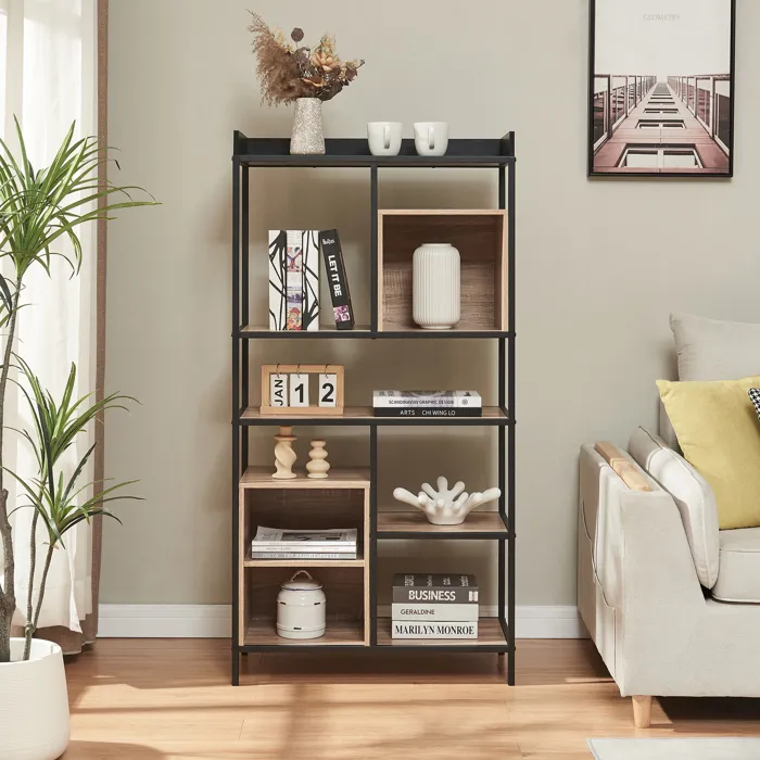 Étagère autoportante Belana 137 x 70 x 33 cm noir / effet chêne en.casa