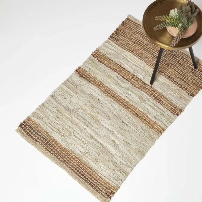Tapis Marron En Cuir Recyclé À Rayures 60x90cm - Homescapes