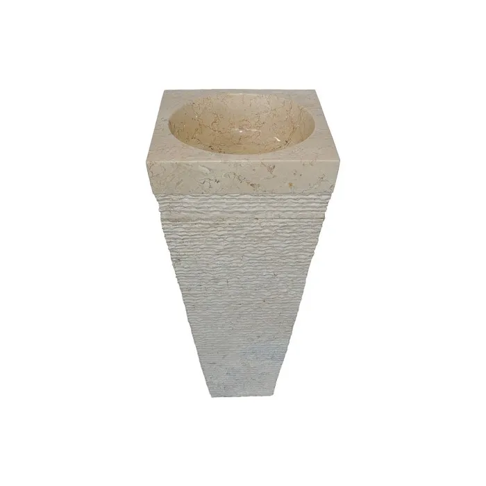 Vasque sur pied en marbre - Coloris crème - L40 x P40 x H90 cm - STORTA