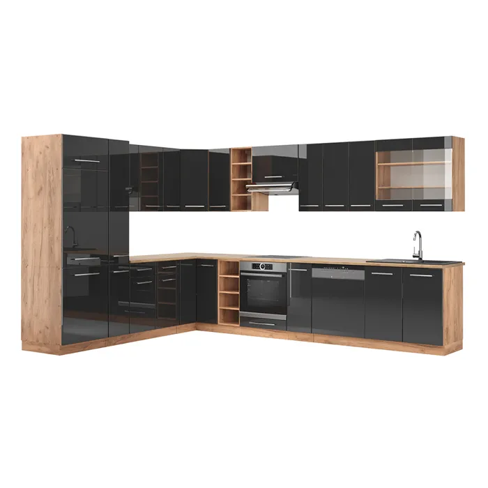 Vicco Cuisine en angle Anthracite Haute brillance/Chêne de force doré 347 x 257 cm sans PT