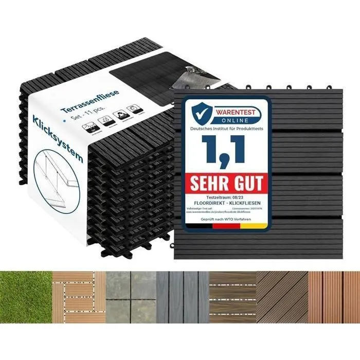 Dalles de Terrasse Lot de 11 pièces, Royal Anthracite 30 x 30 cm - 1 m²