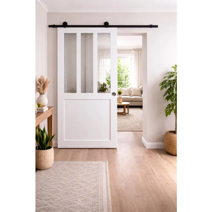 Porte Coulissante Atelier Blanc H204 X L83 Cm, Rail Roulettes, Coquilles Gd Menuiseries