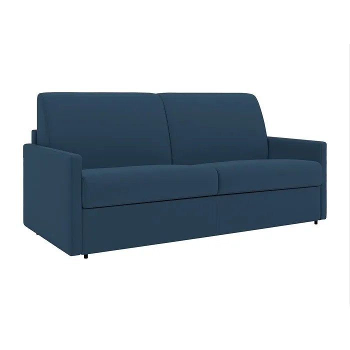 Canapé 2 places convertible express en tissu bleu foncé - Couchage 120 cm - Matelas 18 cm CALIFE