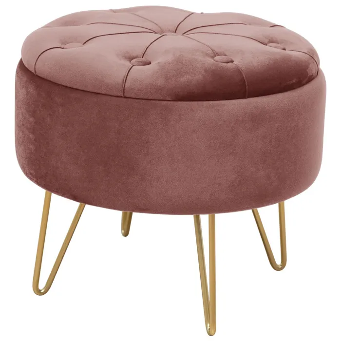 Pouf de Rangement avec Couvercle matelassé AKORD CARO velour colour Rose hauteur 33 cm
