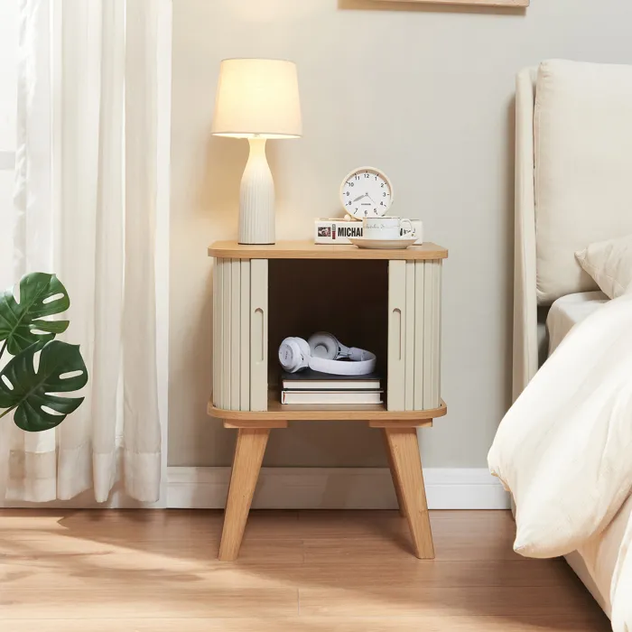 Table d'appoint Tysvær bambou 59 x 45 x 45 cm naturel / blanc crème en.casa