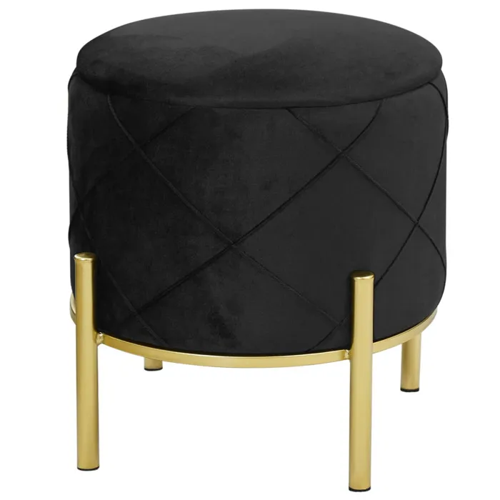 Pouf de Rangement avec Couvercle matelassé AKORD SAVANA velour colour Noir hauteur 40 cm