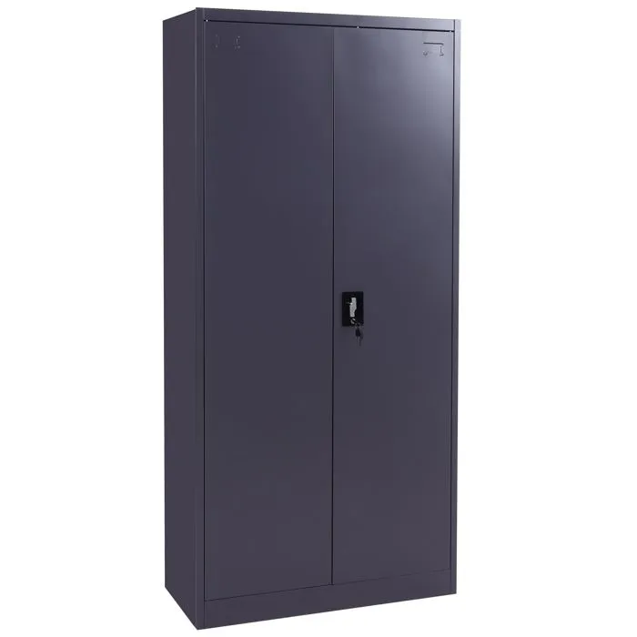 Armoire De Bureau En Acier 2 Portes Verrouillables En Métal 185x90x40 Cm Gris Foncé 04_0006413